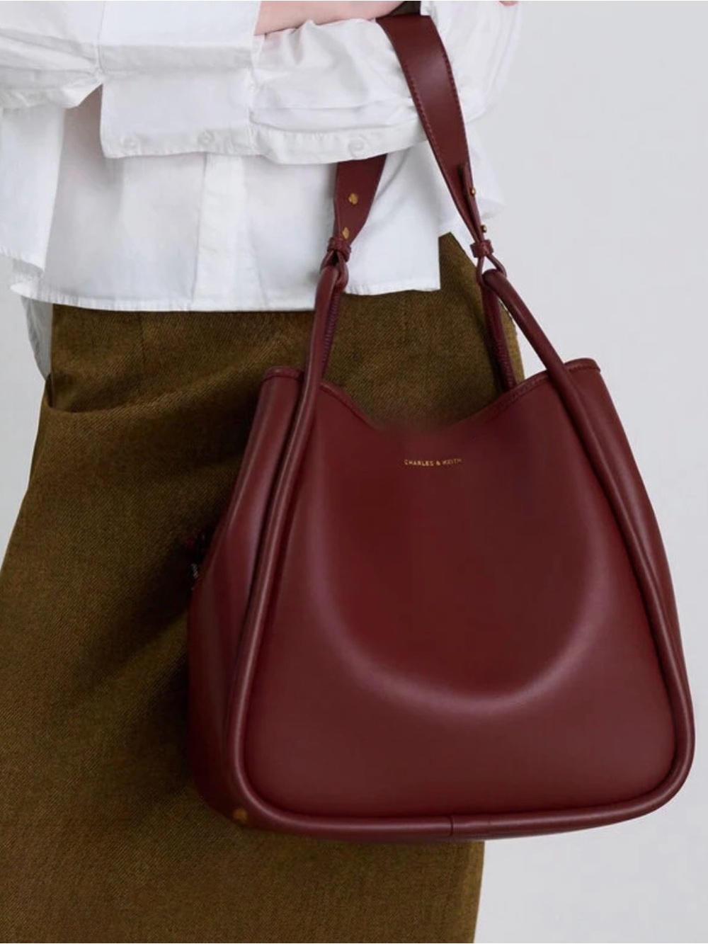 Charles & Keith Maroon Structured Shoulder Tote
